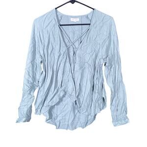 Silence + Noise Women Blouse Sage Green Criss Cross V Neck Long Sleeve Medium